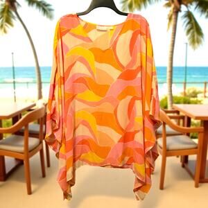 Belle Kim Gravel Aloha Poncho Sunshine Waves Orange Pink 2X
